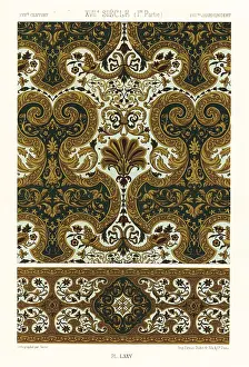 Wall Decor: Panel of gilt leather with border, 17th century