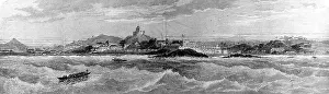 Asanti: Panoramic view of Cape Coast Castle 1874