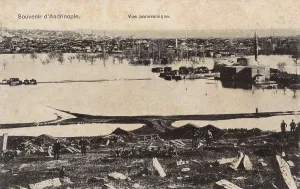 Edirne: Panoramic view of the flooding at Edirne, Turkey