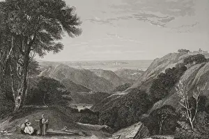 Tierra: Panoramic view of Mount Lebanon. Engraving by Ransonnette