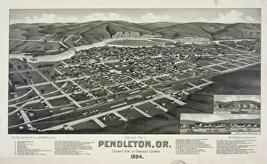 C1884: Panoramic view of Pendleton, Or. County seat of Umatilla Cou