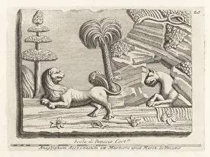 Cortona: A panther emerging from a Libyan cave to attack a lion