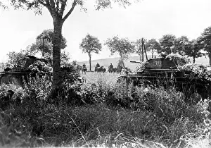 Aisne: Two Panzer II stand on a field in the Aisne. In the
