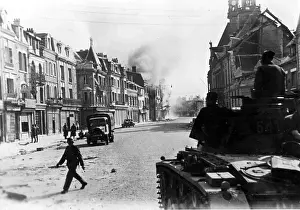 Peronne: A Panzer II in a street in Peronne