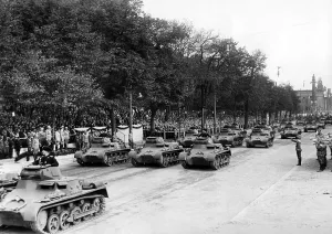 Duce: Panzerkampfwagen I during a parade, 1937