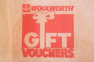 Vouchers: Paper bag design, red on cream, woolwoth gift