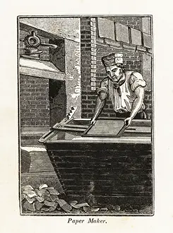 F.c. And J. Rivington: Paper maker removing a screen with a sheet of