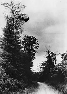 Deployed: Parachutes of British airborne troops on trees, 1944
