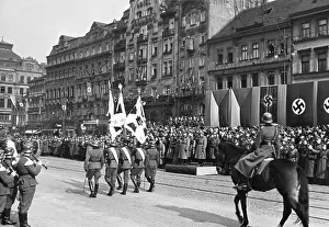 Wenceslas: Parade of German troops on the Wenceslas Square in Prague, 1