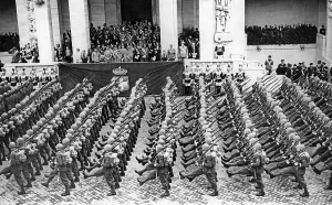 Rows: Parade of troops for Adolf Hitler and Benito Mussolini