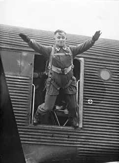 Parachutist: Paratrooper at the jump training in the Parachute School at