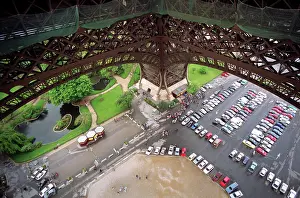 Parking: Parking lot for tourists under Eiffel Tower in Paris, 1992
