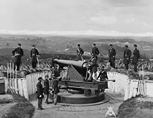 Lcgr1808: Parrott gun and its crew at Fort Totten, on