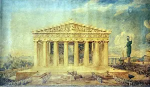 Cockerell: The Parthenon with Greek troops in ceremony, Greece
