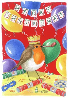 Mclaughlin: Party Robin with Balloons and Chrstmas Crackers