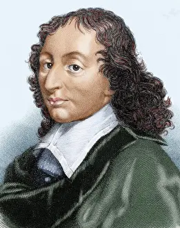 Mathematician: Pascal, Blaise (1623-1662). Colored engraving
