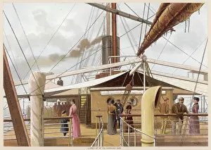 Art Nouveau: Passengers on deck on a ship