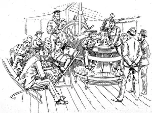 Capstan: Passengers on the deck of a Trans-Atlantic steamer, 1888