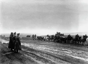 Rainy: Passing by units of a German cavalry division, 1941