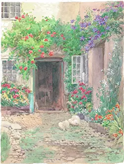 Ashburner: Path up to house with flowers trailing along wall etc