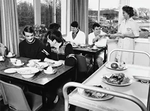 Pyjamas: Patients in cafeteria, Medical Centre, Hendon