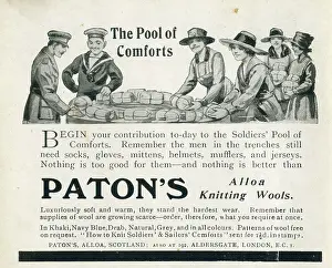 Patons: Paton's knitting wools advertisement, WW1 comforts