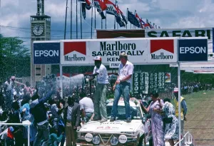 Marlboro: Patrick Njiru celebrating at the finish line