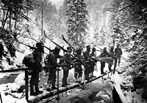 Masuria: Patrol crossing a bridge in winter, 1915