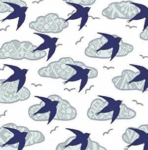 Swallow: Pattern featuring swifts flying amongst the clouds