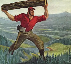 Lumberjack: Paul Bunyon carrying Enormous Tree