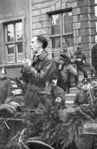 Fists: Paul Joseph Goebbels speaking in Berlin, Germany