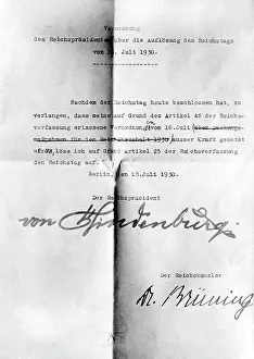 Dissolve: Paul von Hindenburg decrees the dissolution of the Reichstag