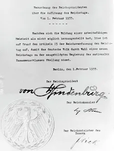 Dissolve: Paul von Hindenburg dissolves the Reichstag, 1933
