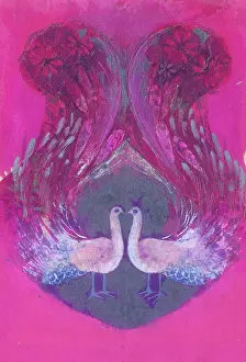 Peacocks: Two Peacocks on a pink background