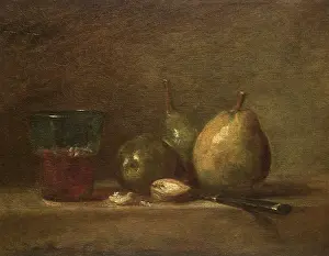 Chardin: Pears, Walnuts, and a Glass of Wine, by Chardin