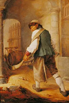 Hutin: Peasant with wheelbarrow, by Hutin