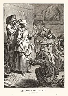 Hachette: Peasants playing blind man's buff. 17th century