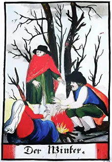 Coldness: Peasants warming themselves at the campfire, 18th - 19th cen