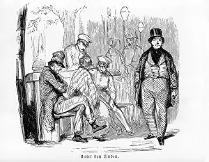 Beggars: Pedestrians on the boulevard Unter den Linden