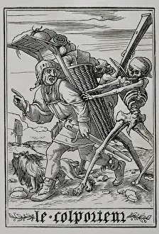 Holbein: The Pedlar. The Death is depicted visiting a peddler