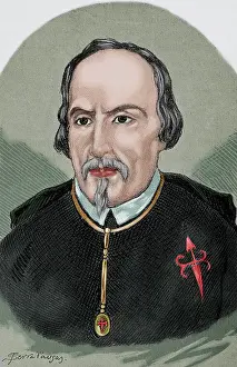 Dramatist: Pedro Calderon de la Barca (1600-1681). Engraving. Colored