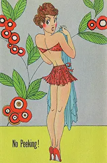 Drape: No Peeking! A brunette lays down the law to a Peeping Tom