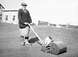 Groundsman: Pegasus lawnmower, probably 1920s