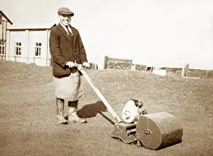 Groundsman: Pegasus lawnmower, probably 1920s