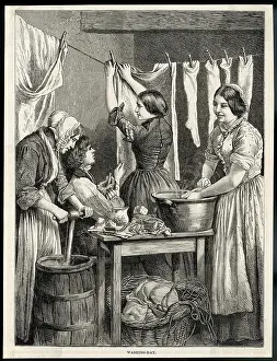 Pegs: PEGGING OUT WASHING/1877