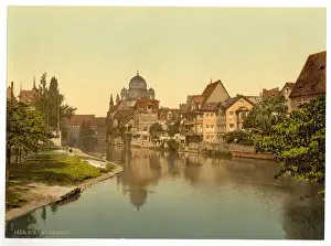 Pegnitz: The Pegnitz shore and synagogue, Nuremberg, Bavaria, Germany