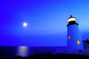 Ger002: Pemaquid Point Lighthouse and Full Moon at Dusk Bristol