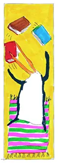 Juggling: Penguin juggling three books ? bookmark design