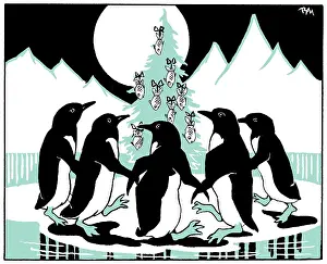Icebergs: Penguins dancing round Christmas tree
