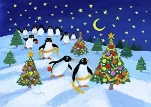 Tinsel: Penguns decorating Christmas Trees
